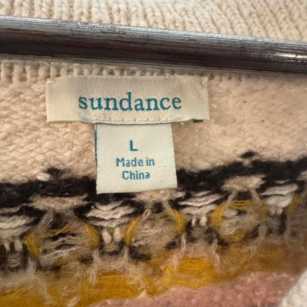Sundance Cream and Pink Patterned Sweater Size Large 7% Woll Nordic Indie Boho - Picture 4 of 8